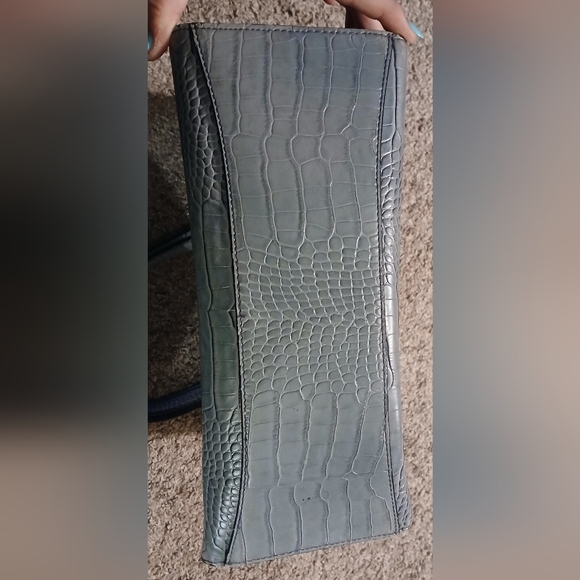 💙 Calvin Klein Croc Embossed Satchel Tote Blue Gray Leather Bag Large - Picture 11 of 16